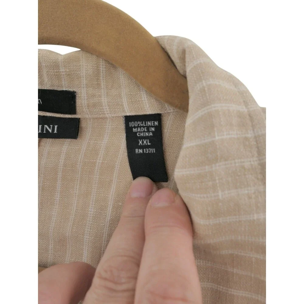 Brandini Sz XXL 100% Linen Tan Blazer White Pinstripes Relaxed Yacht Boho Hippie